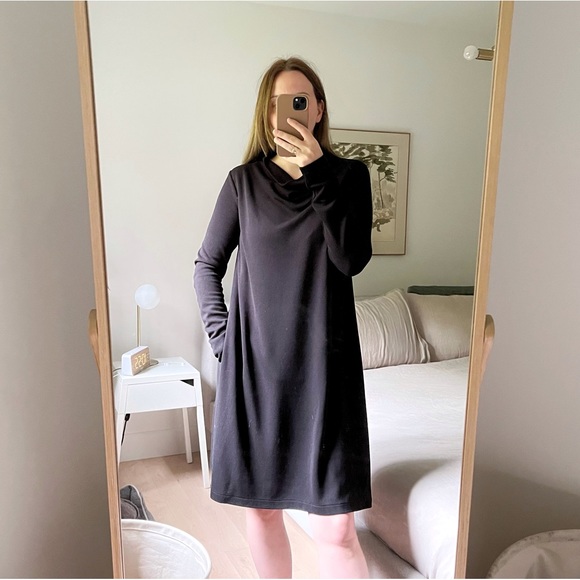 COS Dresses & Skirts - COS Draped Cowl Long Sleeve Black A-Line Midi Dress in size M